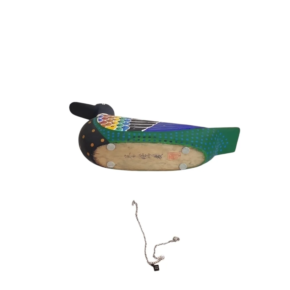 VINTAGE HAND CARVED PAINTED ASIAN WOOD DUCK VIBRANT